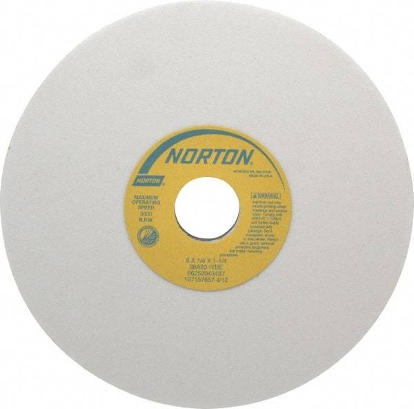 Norton - 8" Diam x 1-1/4" Hole x 1/4" Thick, I Hardness, 80 Grit Surface Grinding Wheel - Aluminum Oxide, Type 1, Medium Grade, 3,600 Max RPM, Vitrified Bond, No Recess - Industrial Tool & Supply