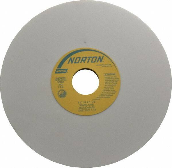 Norton - 8" Diam x 1-1/4" Hole x 1/4" Thick, J Hardness, 80 Grit Surface Grinding Wheel - Aluminum Oxide, Type 1, Medium Grade, 3,600 Max RPM, Vitrified Bond, No Recess - Industrial Tool & Supply