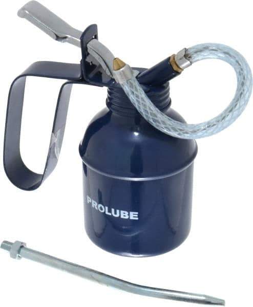 PRO-LUBE - 200 mL Capcity, 6" Long Flexible Spout, Lever-Type Oiler - Brass Pump, Steel Body, Powder Coated - Industrial Tool & Supply