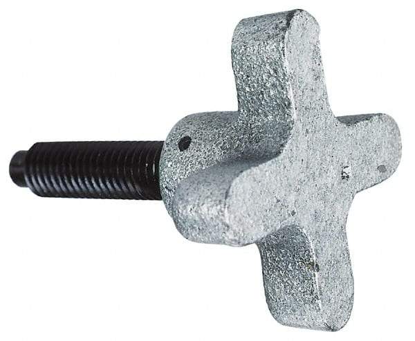 Morton Machine Works - M6x1.00 Lobed Shoulder Dog Point Tip Grade C-12L14 Steel Thumb Screw - 45mm OAL, 38mm Head Diam x 22mm Head Height, Black Oxide Finish - Industrial Tool & Supply