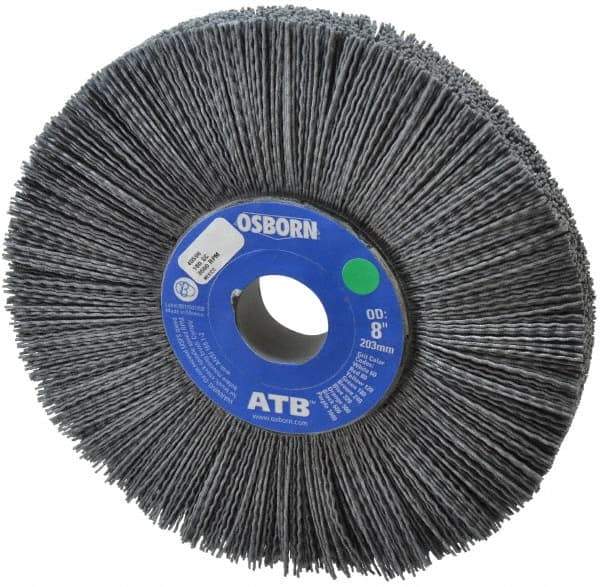 Osborn - 8" OD, 1-1/4" Arbor Hole, Crimped Nylon Wheel Brush - 1" Face Width, 2-1/4" Trim Length, 0.035" Filament Diam, 3,600 RPM - Industrial Tool & Supply