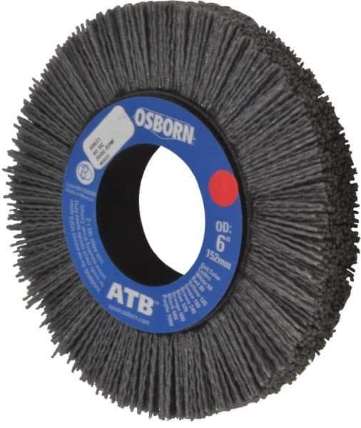 Osborn - 6" OD, 2" Arbor Hole, Crimped Nylon Wheel Brush - 1" Face Width, 1-1/4" Trim Length, 0.04" Filament Diam, 3,600 RPM - Industrial Tool & Supply