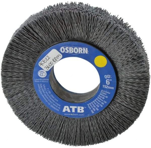 Osborn - 6" OD, 2" Arbor Hole, Crimped Nylon Wheel Brush - 1" Face Width, 1-1/4" Trim Length, 0.028" Filament Diam, 3,600 RPM - Industrial Tool & Supply