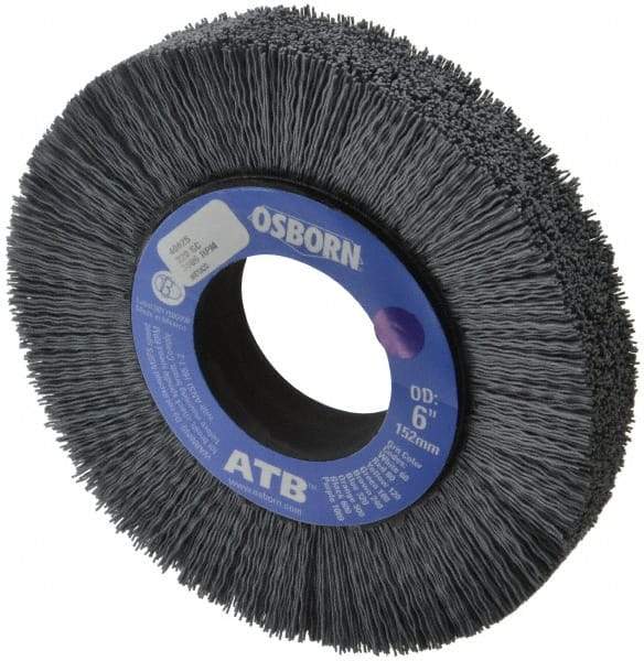 Osborn - 6" OD, 2" Arbor Hole, Crimped Nylon Wheel Brush - 1" Face Width, 1-1/4" Trim Length, 0.022" Filament Diam, 3,600 RPM - Industrial Tool & Supply