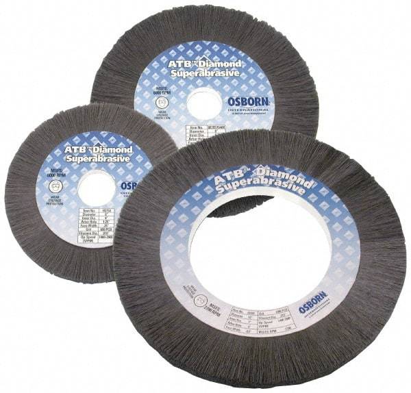 Osborn - 6" OD, 1-1/4" Arbor Hole, Nylon Wheel Brush - 5/16" Face Width, 1" Trim Length, 0.01" Filament Diam, 2,400 RPM - Industrial Tool & Supply