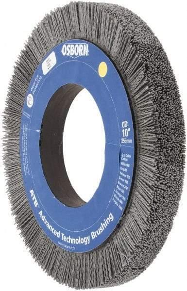 Osborn - 10" OD, 4-1/4" Arbor Hole, Crimped Nylon Wheel Brush - 1" Face Width, 1-1/4" Trim Length, 0.04" Filament Diam, 3,600 RPM - Industrial Tool & Supply