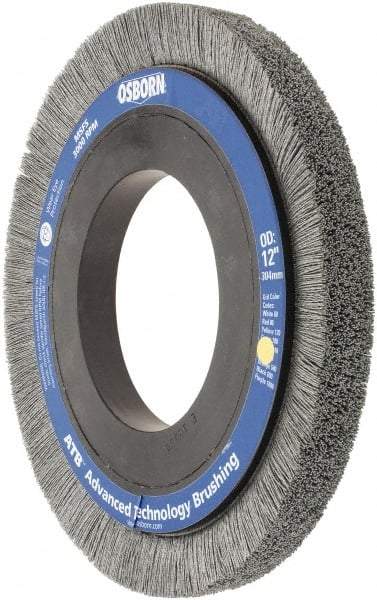 Osborn - 12" OD, 5-1/4" Arbor Hole, Crimped Nylon Wheel Brush - 1" Face Width, 1-1/4" Trim Length, 0.028" Filament Diam, 1,800 RPM - Industrial Tool & Supply