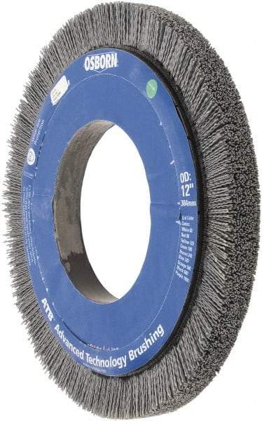 Osborn - 12" OD, 5-1/4" Arbor Hole, Crimped Nylon Wheel Brush - 1" Face Width, 1-1/4" Trim Length, 0.035" Filament Diam, 1,800 RPM - Industrial Tool & Supply