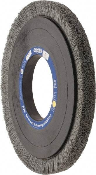 Osborn - 14" OD, 5-1/4" Arbor Hole, Crimped Nylon Wheel Brush - 1" Face Width, 1-1/4" Trim Length, 0.028" Filament Diam, 1,800 RPM - Industrial Tool & Supply