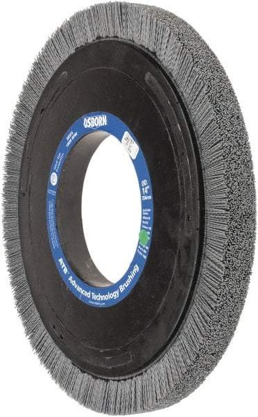 Osborn - 14" OD, 5-1/4" Arbor Hole, Crimped Nylon Wheel Brush - 1" Face Width, 1-1/4" Trim Length, 0.035" Filament Diam, 1,800 RPM - Industrial Tool & Supply