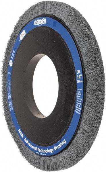 Osborn - 14" OD, 5-1/4" Arbor Hole, Crimped Nylon Wheel Brush - 1" Face Width, 1-1/4" Trim Length, 0.022" Filament Diam, 1,800 RPM - Industrial Tool & Supply