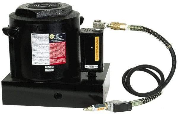 Omega Lift Equipment - 100 Ton Capacity Air-Actuated Bottle Jack - 12" to 18-1/8" High, 6-1/8" Piston Stroke, 5-1/8" Plunger Diam, 9-3/8" Wide Base - Industrial Tool & Supply