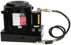 Omega Lift Equipment - 100 Ton Capacity Air-Actuated Bottle Jack - 12" to 18-1/8" High, 6-1/8" Piston Stroke, 5-1/8" Plunger Diam, 9-3/8" Wide Base - Industrial Tool & Supply