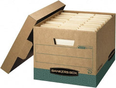 BANKERS BOX - 1 Compartment, 12-3/4" Wide x 10-3/8" High x 16-1/2" Deep, Storage Box - Corrugated Cardboard, Kraft (Color)/Green - Industrial Tool & Supply