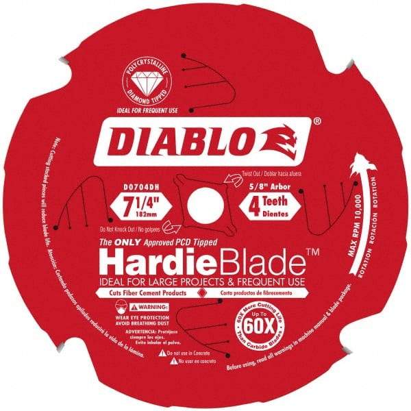 Freud - 7-1/4" Diam, 5/8" Arbor Hole Diam, 4 Tooth Wet & Dry Cut Saw Blade - Carbide-Tipped, Standard Round Arbor - Industrial Tool & Supply