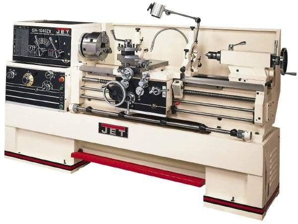 Jet - 16" Swing, 40" Between Centers, 230/460 Volt, Triple Phase Engine Lathe - 7MT Taper, 7-1/2 hp, 25 to 1,800 RPM, 3-1/8" Bore Diam, 40" Deep x 48" High x 97-1/2" Long - Industrial Tool & Supply