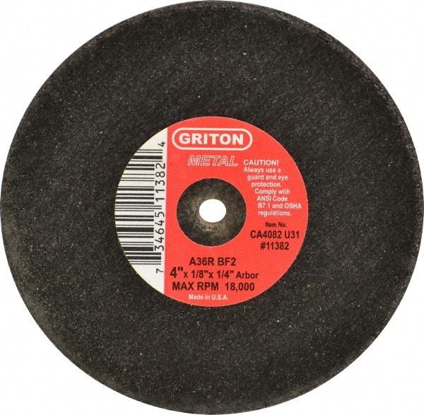 Made in USA - 4" 36 Grit Aluminum Oxide Cutoff Wheel - 1/8" Thick, 1/4" Arbor, 19,000 Max RPM, Use with Die Grinders - Industrial Tool & Supply