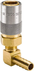 Parker - Nonthreaded Brass Hydraulic Hose Hose Barb Coupler & 90° Fitting - 200 psi, 6 GPM, 3/8" Hose Diam, Series Moldmate - Industrial Tool & Supply