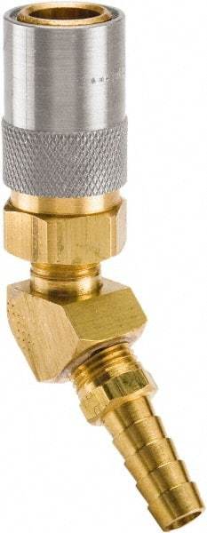 Parker - Nonthreaded Brass Hydraulic Hose Hose Barb Coupler & 45° Fitting - 200 psi, 6 GPM, 3/8" Hose Diam, Series Moldmate - Industrial Tool & Supply