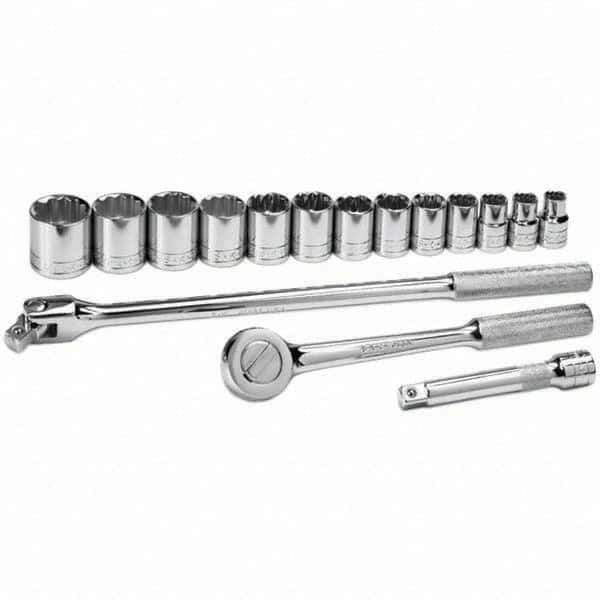 SK - 1/2" Drive Standard Socket Set - 7/16 to 1-1/4", Inch Measurement Standard - Industrial Tool & Supply