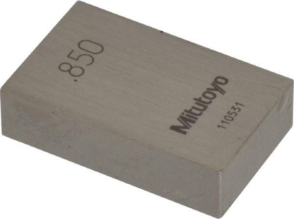 Mitutoyo - 0.85" Rectangular Steel Gage Block - Accuracy Grade AS-1, Includes Certificate of Inspection - Industrial Tool & Supply