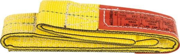 Lift-All - 3' Long x 2" Wide, 4,800 Lb Vertical Capacity, 2 Ply, Nylon Web Sling - 3,800 Lb Choker Capacity, Yellow - Industrial Tool & Supply