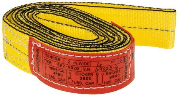 Lift-All - 6' Long x 2" Wide, 4,800 Lb Vertical Capacity, 2 Ply, Nylon Web Sling - 3,800 Lb Choker Capacity, Yellow - Industrial Tool & Supply