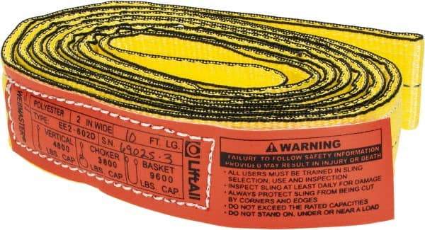 Lift-All - 10' Long x 2" Wide, 4,800 Lb Vertical Capacity, 2 Ply, Nylon Web Sling - 3,800 Lb Choker Capacity, Yellow - Industrial Tool & Supply
