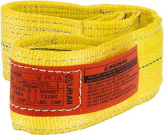 Lift-All - 4' Long x 3" Wide, 6,600 Lb Vertical Capacity, 2 Ply, Nylon Web Sling - 5,200 Lb Choker Capacity, Yellow - Industrial Tool & Supply