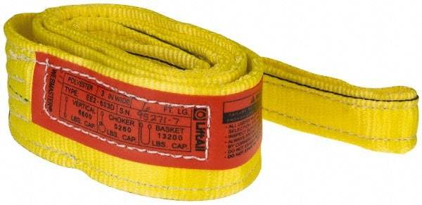 Lift-All - 6' Long x 3" Wide, 6,600 Lb Vertical Capacity, 2 Ply, Nylon Web Sling - 5,200 Lb Choker Capacity, Yellow - Industrial Tool & Supply