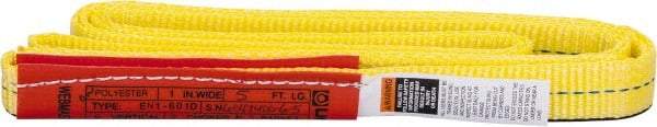 Lift-All - 5' Long x 1" Wide, 2,400 Lb Vertical Capacity, 1 Ply, Polyester Web Sling - 1,900 Lb Choker Capacity, Yellow - Industrial Tool & Supply