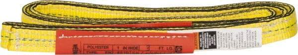 Lift-All - 3' Long x 1" Wide, 4,800 Lb Vertical Capacity, 2 Ply, Nylon Web Sling - 3,800 Lb Choker Capacity, Yellow - Industrial Tool & Supply