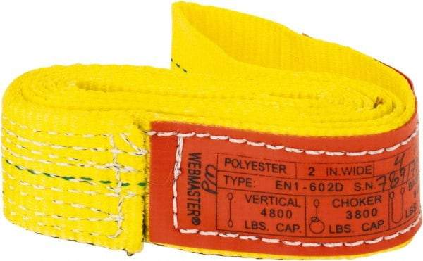 Lift-All - 4' Long x 2" Wide, 4,800 Lb Vertical Capacity, 1 Ply, Nylon Web Sling - 3,800 Lb Choker Capacity, Yellow - Industrial Tool & Supply