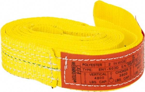 Lift-All - 8' Long x 2" Wide, 4,800 Lb Vertical Capacity, 1 Ply, Nylon Web Sling - 3,800 Lb Choker Capacity, Yellow - Industrial Tool & Supply