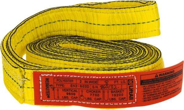 Lift-All - 8' Long x 2" Wide, 9,600 Lb Vertical Capacity, 2 Ply, Nylon Web Sling - 7,700 Lb Choker Capacity, Yellow - Industrial Tool & Supply