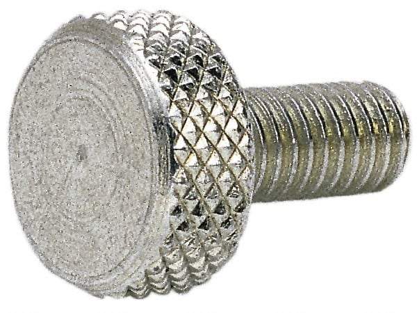 Electro Hardware - 1/4-20 Knurled Shoulderless Grade 2 Steel Thumb Screw - 7/8" OAL, 1/2" Head Diam x 1/4" Head Height, Zinc-Plated Finish - Industrial Tool & Supply