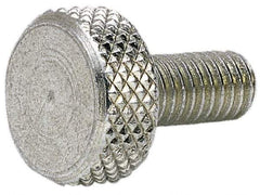 Electro Hardware - 1/4-20 Knurled Shoulderless Brass Thumb Screw - 3/4" OAL, 1/2" Head Diam x 1/4" Head Height, Zinc-Plated Finish - Industrial Tool & Supply