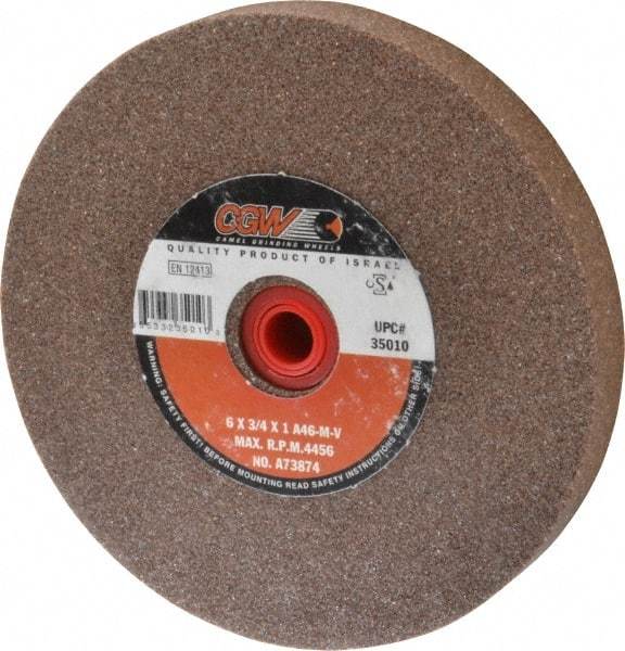 Camel Grinding Wheels - 46 Grit Aluminum Oxide Bench & Pedestal Grinding Wheel - 6" Diam x 1" Hole x 3/4" Thick, 4456 Max RPM, M Hardness, Coarse Grade , Vitrified Bond - Industrial Tool & Supply