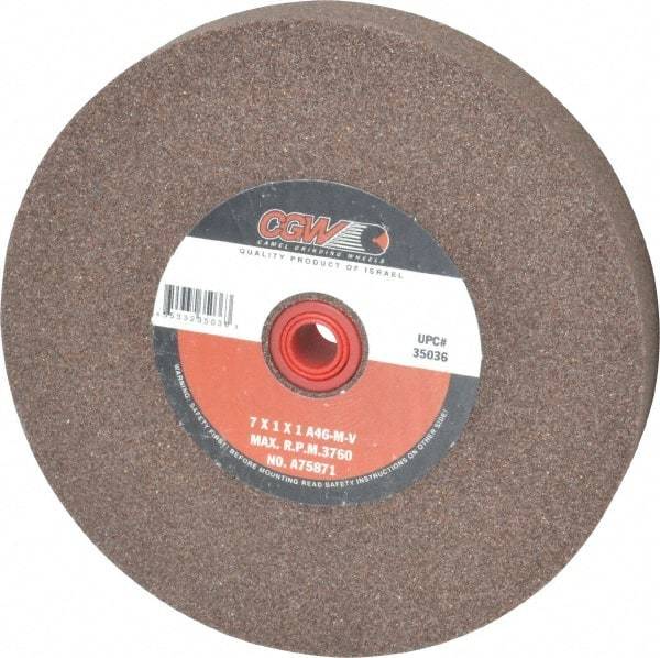 Camel Grinding Wheels - 46 Grit Aluminum Oxide Bench & Pedestal Grinding Wheel - 7" Diam x 1" Hole x 1" Thick, 3760 Max RPM, M Hardness, Coarse Grade , Vitrified Bond - Industrial Tool & Supply