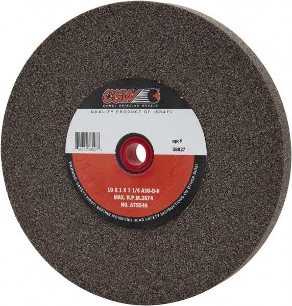 Camel Grinding Wheels - 36 Grit Aluminum Oxide Bench & Pedestal Grinding Wheel - 10" Diam x 1-1/4" Hole x 1" Thick, 2483 Max RPM, O Hardness, Very Coarse Grade , Vitrified Bond - Industrial Tool & Supply