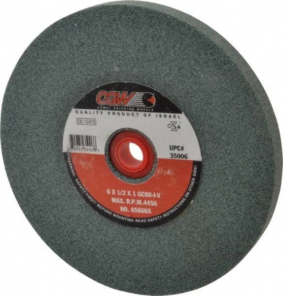 Camel Grinding Wheels - 80 Grit Silicon Carbide Bench & Pedestal Grinding Wheel - 6" Diam x 1" Hole x 1/2" Thick, 4456 Max RPM, I Hardness, Medium Grade , Vitrified Bond - Industrial Tool & Supply