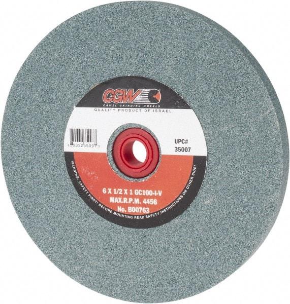 Camel Grinding Wheels - 100 Grit Silicon Carbide Bench & Pedestal Grinding Wheel - 6" Diam x 1" Hole x 1/2" Thick, 4456 Max RPM, I Hardness, Fine Grade , Vitrified Bond - Industrial Tool & Supply