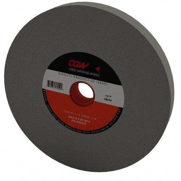 Camel Grinding Wheels - 60 Grit Silicon Carbide Bench & Pedestal Grinding Wheel - 10" Diam x 1-1/4" Hole x 1" Thick, 2483 Max RPM, I Hardness, Medium Grade , Vitrified Bond - Industrial Tool & Supply