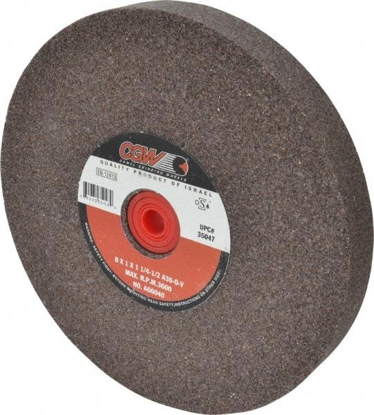 Camel Grinding Wheels - 36 Grit Aluminum Oxide Bench & Pedestal Grinding Wheel - 8" Diam x 1-1/4" Hole x 1" Thick, 3600 Max RPM, O Hardness, Very Coarse Grade , Vitrified Bond - Industrial Tool & Supply