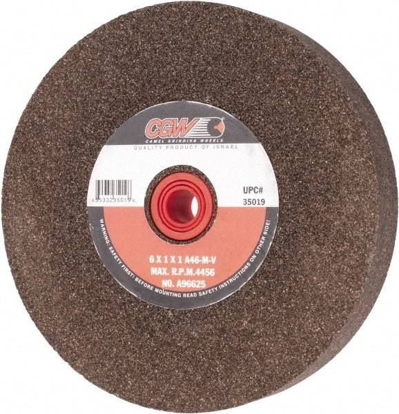 Camel Grinding Wheels - 46 Grit Aluminum Oxide Bench & Pedestal Grinding Wheel - 6" Diam x 1" Hole x 1" Thick, 4456 Max RPM, M Hardness, Coarse Grade , Vitrified Bond - Industrial Tool & Supply