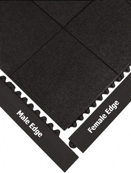 Wearwell - 39" Long x 3" Wide x 5/8" Thick, Anti-Fatigue Modular Matting Ramp Edge - Male, Black, For Dry & Wet Areas, Series 572 - Industrial Tool & Supply