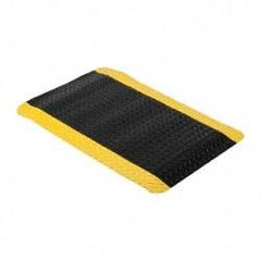 Wearwell - 3' Long x 2' Wide, Dry Environment, Anti-Fatigue Matting - Black with Yellow Borders, Vinyl with Nitrile Blend Base, Beveled on 4 Sides - Industrial Tool & Supply