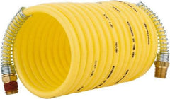 Coilhose Pneumatics - 1/4" ID, 1/4 Thread, 12' Long, Yellow Nylon Coiled & Self Storing Hose - 185 Max psi, Male Rigid x Male Swivel - Industrial Tool & Supply