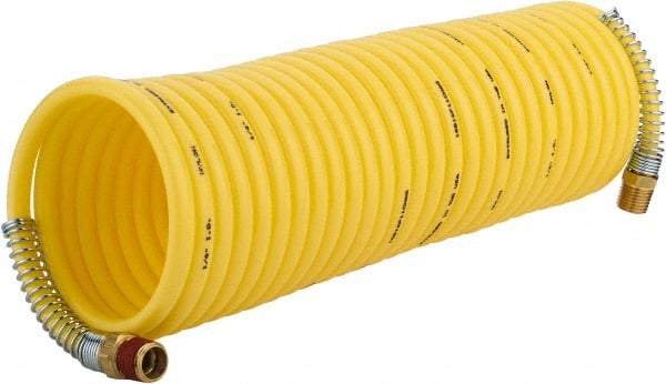 Coilhose Pneumatics - 1/4" ID, 1/4 Thread, 25' Long, Yellow Nylon Coiled & Self Storing Hose - 185 Max psi, Male Rigid x Male Swivel - Industrial Tool & Supply