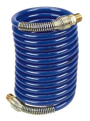 Coilhose Pneumatics - 1/4" ID, 1/4 Thread, 12' Long, Blue Nylon Coiled & Self Storing Hose - 220 Max psi, Male Swivel x Male Swivel - Industrial Tool & Supply
